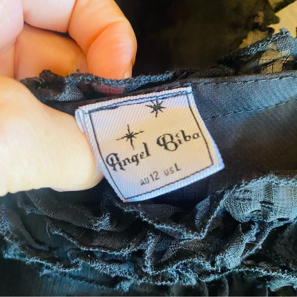 ANGEL BIBA Blue Peasant Style Mesh Ruffle Skirt Dress - Picture 3 of 6